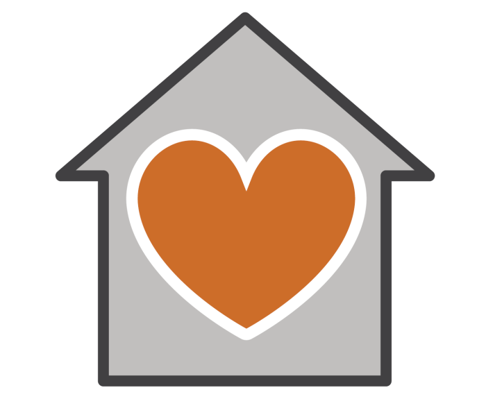 Icon image of a heart inside a house for adoption.