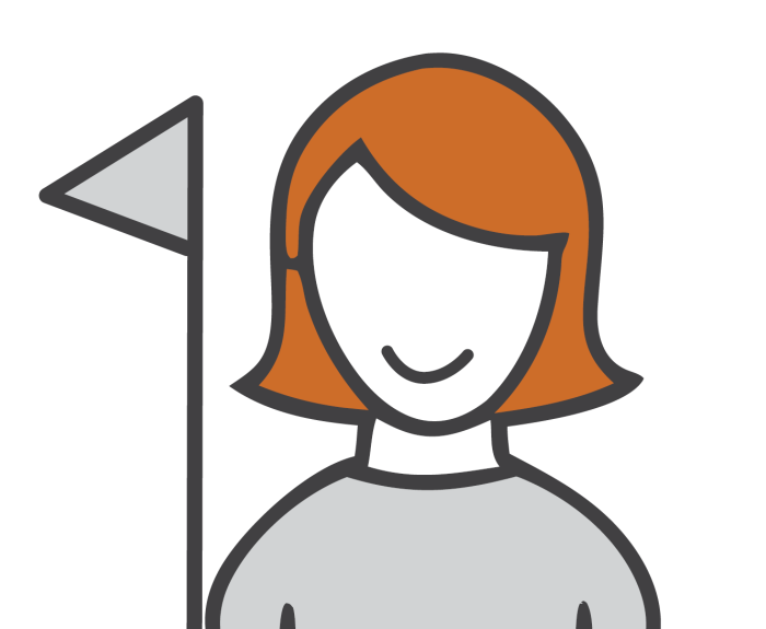 Icon image of a person with a flag representing a guide.