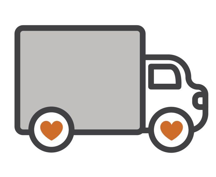 Icon image of a box truck with heart wheels for mobile heart galleries.